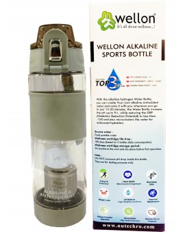 WELLON Gold Alkaline Sports Water Bottle for Healthy Drinking Water (Grey)